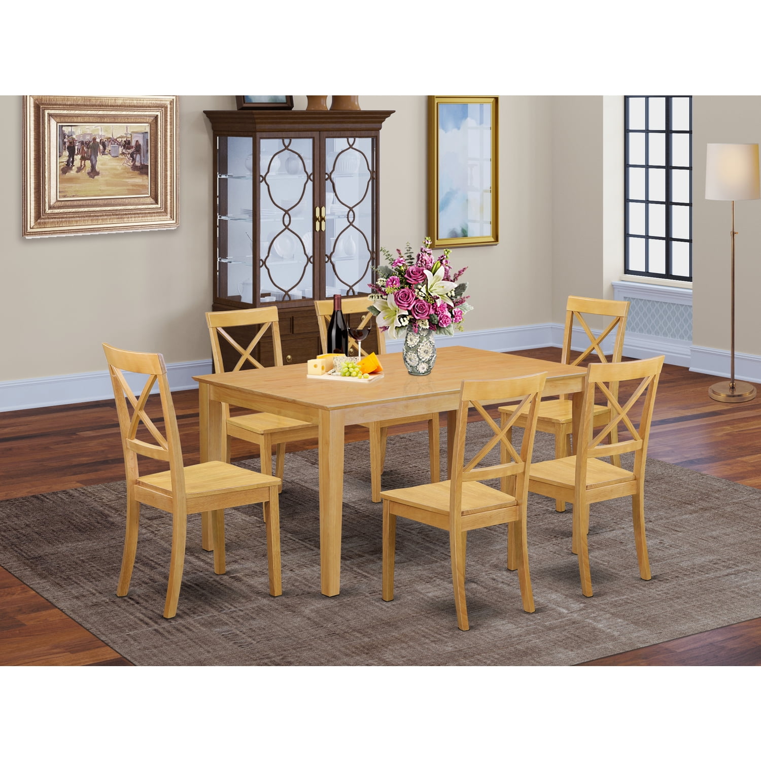 CABO7-OAK-W 7 Piece dining room Set for 6 set-Dining table and 6 Wood