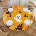 thumbnail image 1 of wonima02 Halloween Pattern Texture Background Round Fitted Tablecloth with Elastic Edge Waterproof Wipeable Table Cover for Kitchen Picnic Party, Fit for Diameter 36.2"-40.1" Round Table, Style215, 1 of 1