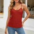 thumbnail image 2 of Women's Eyelet Knit V Neck Adjustable Strap Cami Tops Solid Color Casual Summer Tank Tops For Daily Party And Vacation, 2 of 9
