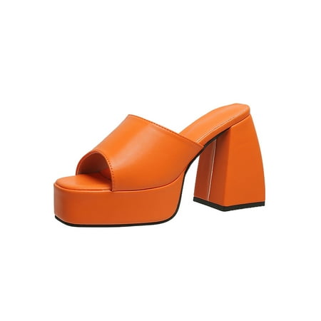 

Woobling Women s Fashion Slip On High Heel Slippers Party Non-slip Open Back Dress Slides Work Casual Square Toe High Heel Slippers Orange 7
