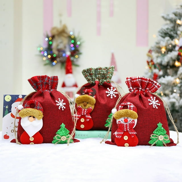 Ganfancp Christmas Decoration Supplies Bolsas de Lino para Manzanas Bolsas para Caramelos Bolsas con Dibujos Animados Bolsas de Regalo Bolsas de Navidad Pequeñas Bolsas de Almacenaje Ofertas Del Día