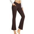 thumbnail image 2 of QATAINLAV Women's Flare Leggings Casual Crossover High Waist Yoga Pants with Pockets Solid Color Slim Fit Bell Bottom Workout Pants Brown XXXXL Prime Sales Today, 2 of 5