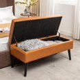 thumbnail image 3 of Modern Faux Leather End of Bed Bench Tufted Storage Ottoman With Solid Wood Legs, 3 of 11