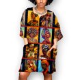 thumbnail image 1 of SMihono Robe d'Été pour Femmes Grande Taille Mode Vintage Africain Imprimé Manches Mi-Longues Col en V Robe Décontractée Mini, 1 of 1