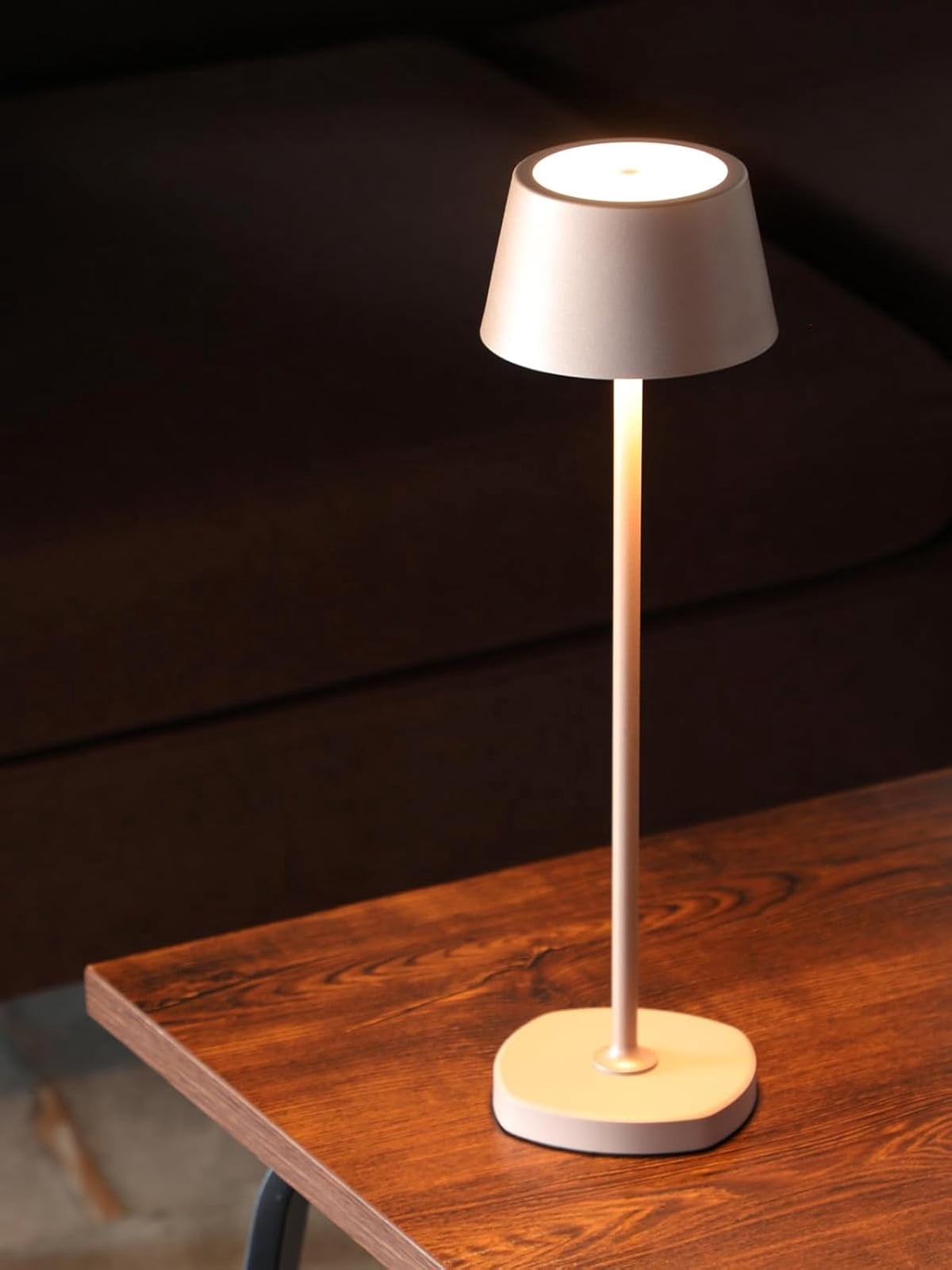 2 Pack Rechargeable Cordless LED Table Lamp, Dimmable Desk Lamp for Restaurant, Base Contact Charging, Brown