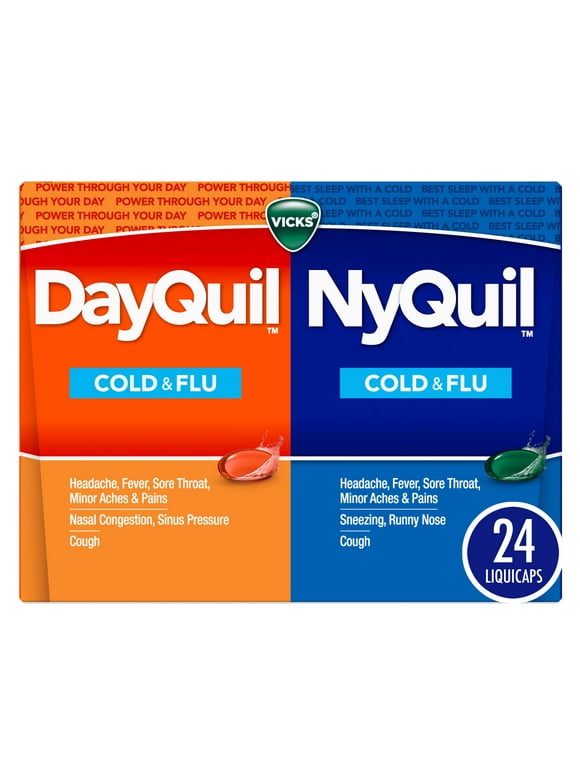 Vicks DayQuil & NyQuil Liquicaps, Cold, Cough and Flu Medicine, over-the-counter Medicine, 24 Ct