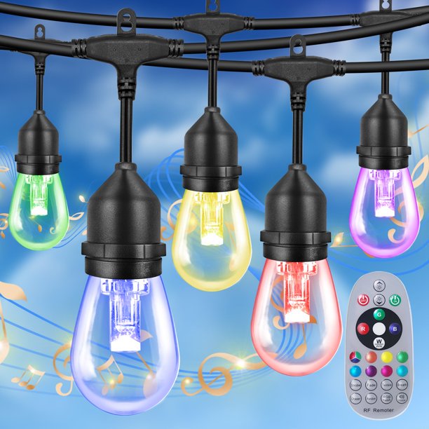 Fmixtown Color Changing Outdoor String Lights,2x48FTS RGB String Lights