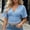 Light Blue, variant on Women's Tops Short-Sleeve Striped V-Neck Crossover Cinched-Waist Cropped Casual Top Yellow Size 2XL