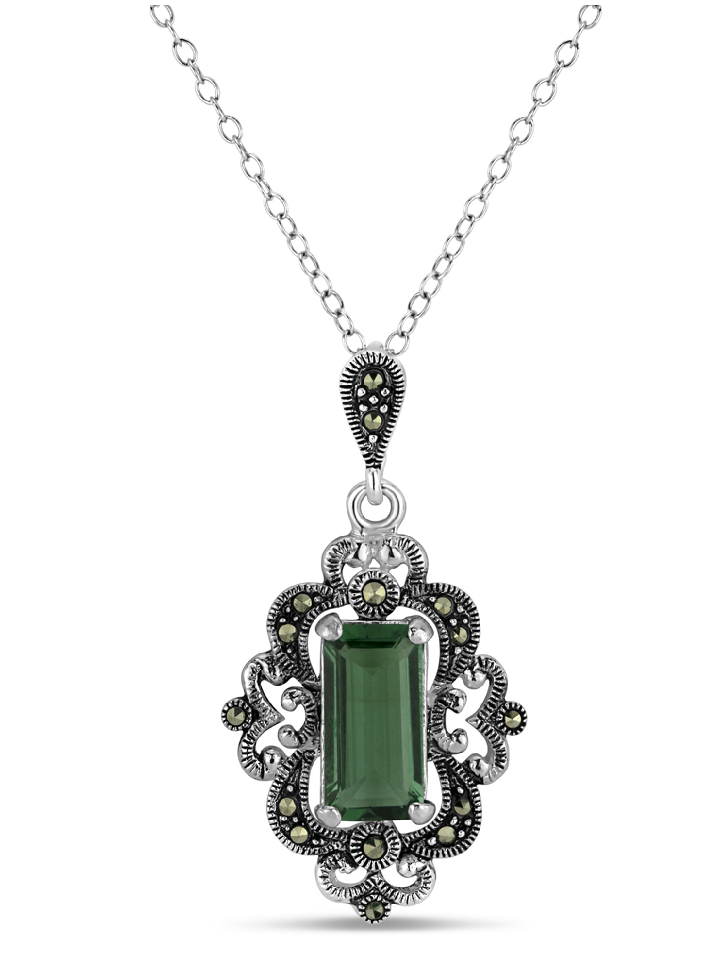 Sterling Silver Emerald Cut Siberian Green Quartz Featuring Swarovski
