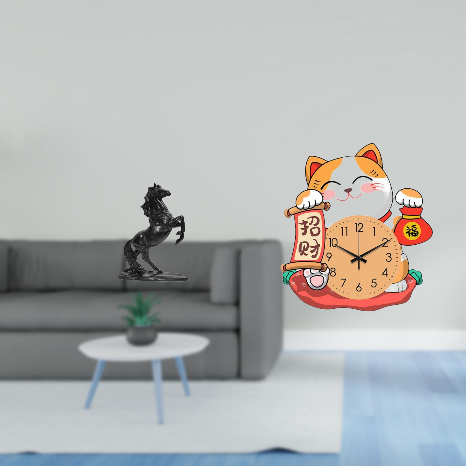 Dualoai Equestrian Elegance and Feline Timepiece Fusion for Bedroom Landscape and Household Decor Featuring Horse Sculpture and Cat Wall Clock Ornaments