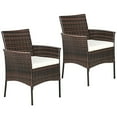 thumbnail image 2 of Gymax Patio 2PCS Rattan Arm Dining Chair Cushioned Sofa Furniture Brown, 2 of 10