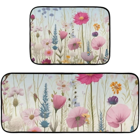 

BESTKITTY [2 PCS Spring Flowers Anti Fatigue Mats for Kitchen Floor Non-Slip Waterpoof Kitchen Rugs Soft and Cushioned Kitchen Mats for Standing Floor Office Laundry Sink