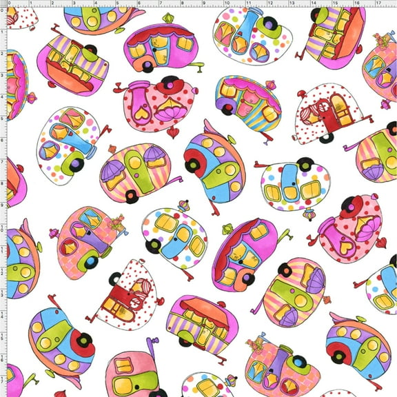 Tipsy Trailer White Fabric Yard