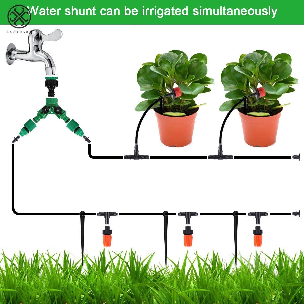 Luxtrada 50 FT / 15M Micro Drip Irrigation Device Auto Watering System Automatic Drip Irrigation System Garden Self Watering Hose Drippers For Home Garden Hanging Basket Plant Flower