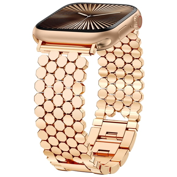 Wearlizer Compatible with Apple Watch Band 41/40/38/44/45/46/49/42mm Women, Dressy Honeycomb Metal Watch Band Designer Bracelet Wristband for iWatch Series 10 9 8 7 6 5 4 3 Ultra SE