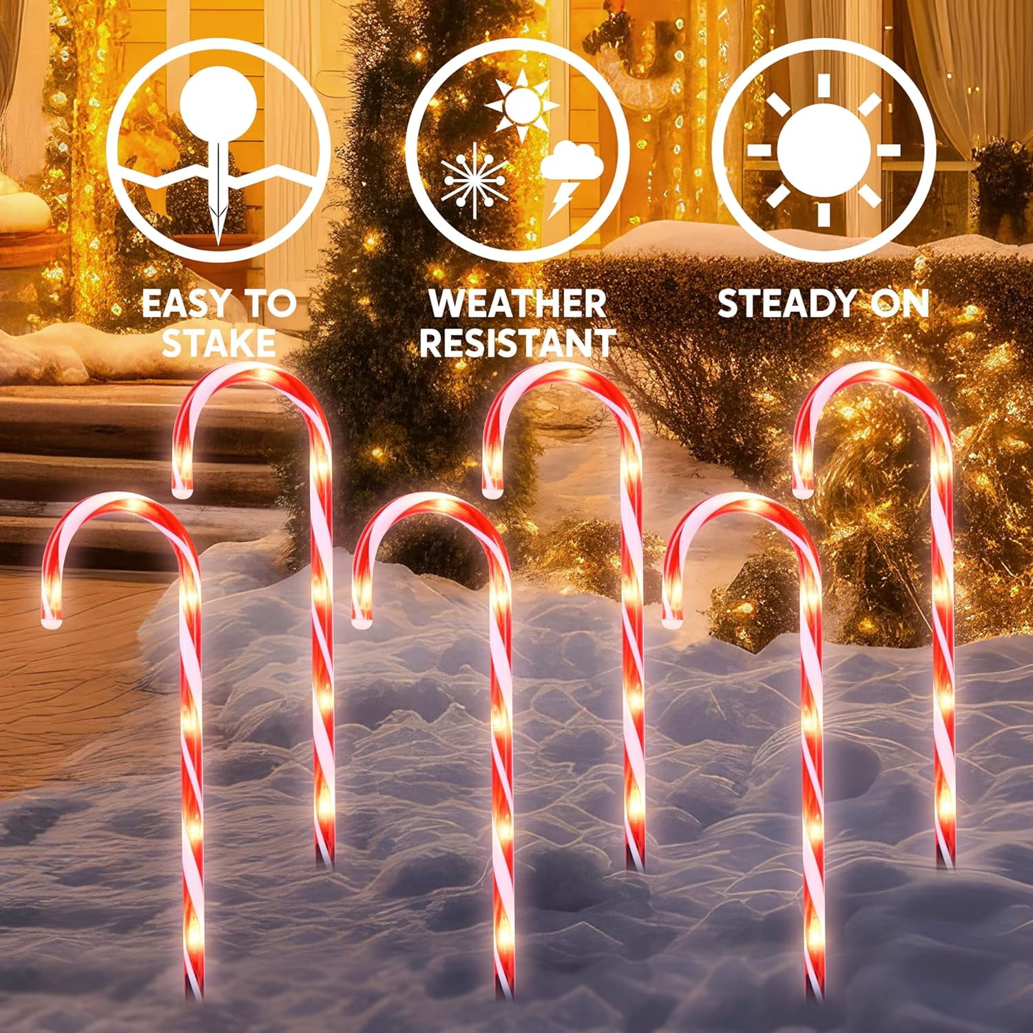 Joyfy 12 Pcs Christmas Candy Cane Lights Outdoor Pathway Lights Christmas Decorations Outdoor,17" Light Up Candy Canes Outdoor Xmas Lights for Outside Porch Yard