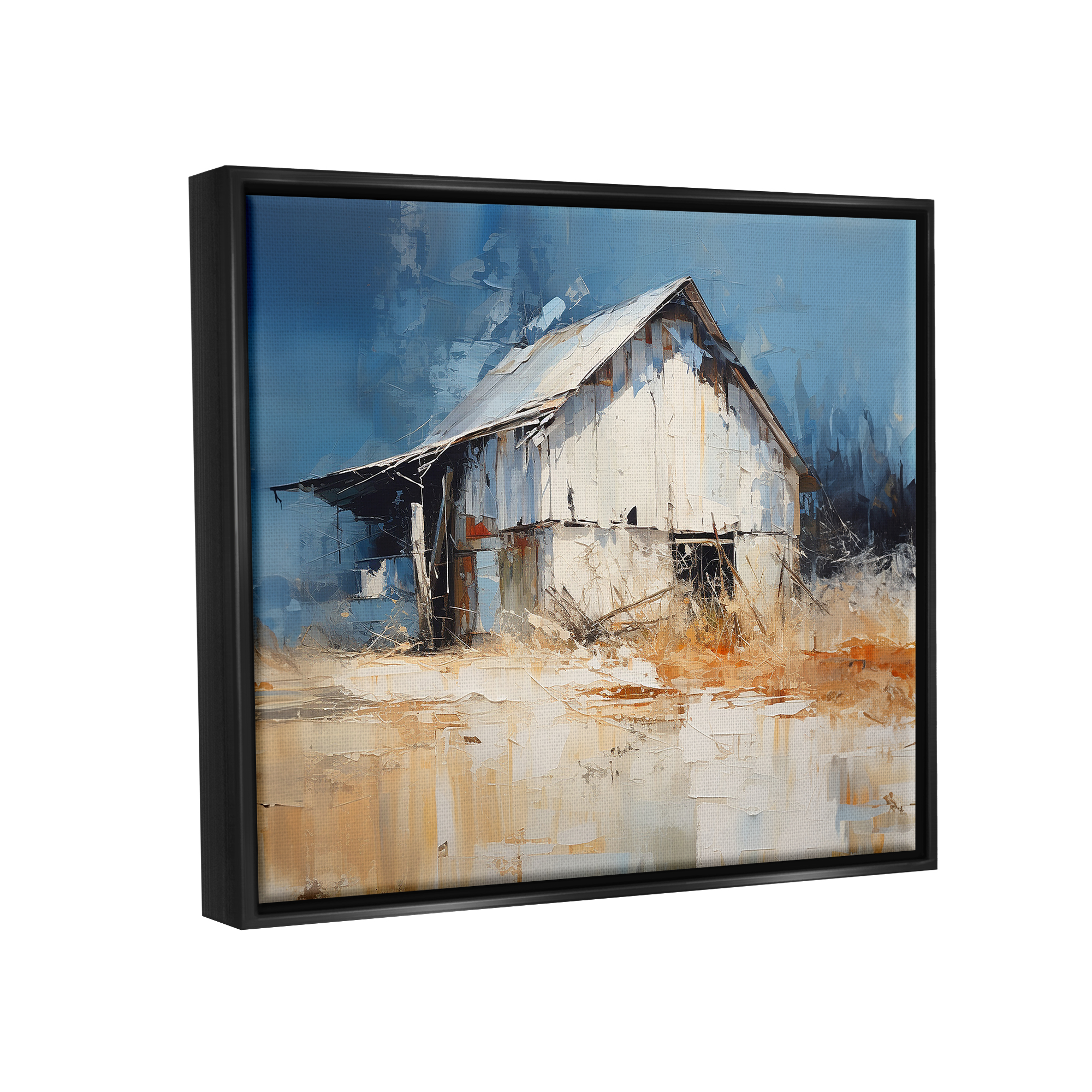 Stupell Industries Abstract Weathered Barn Abstract Painting Black Floater Framed Canvas Art Print Wall Art, 31 x 25