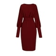 thumbnail image 2 of cfhntfmh Bodycon Dresses for Women Slim Crewneck Lantern Long Sleeve Midi Dress Fall Comfy Solid Color Pencil Dress, 2 of 6