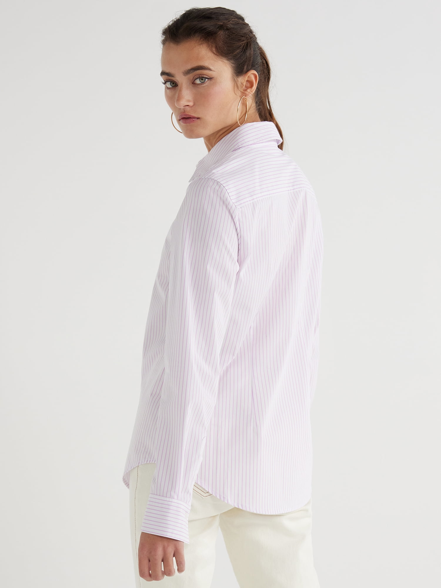Time and Tru Women's Long Sleeve Button Down Shirt, Sizes XS-XXXL