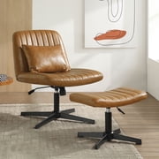 Art Leon Accent Chair with Ottoman,360 Degree Swivel Reading Chair for Bedroom Livingroom, Faux Leather Height Adjustable, Brown
