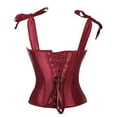 thumbnail image 3 of Women's Bow Tie Corset Tops Renaissance Boned Lace Up Satin Bustier Shapewear Wine S, 3 of 3