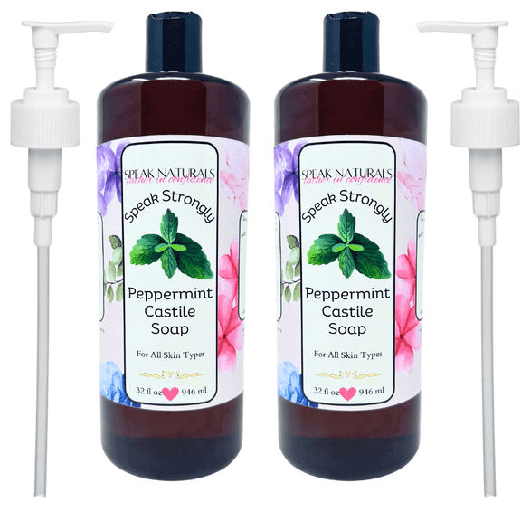 Speak Naturals Peppermint Castile Soap for Sensitive Skin, 32 Fl Oz with Pumps (2 Pack)