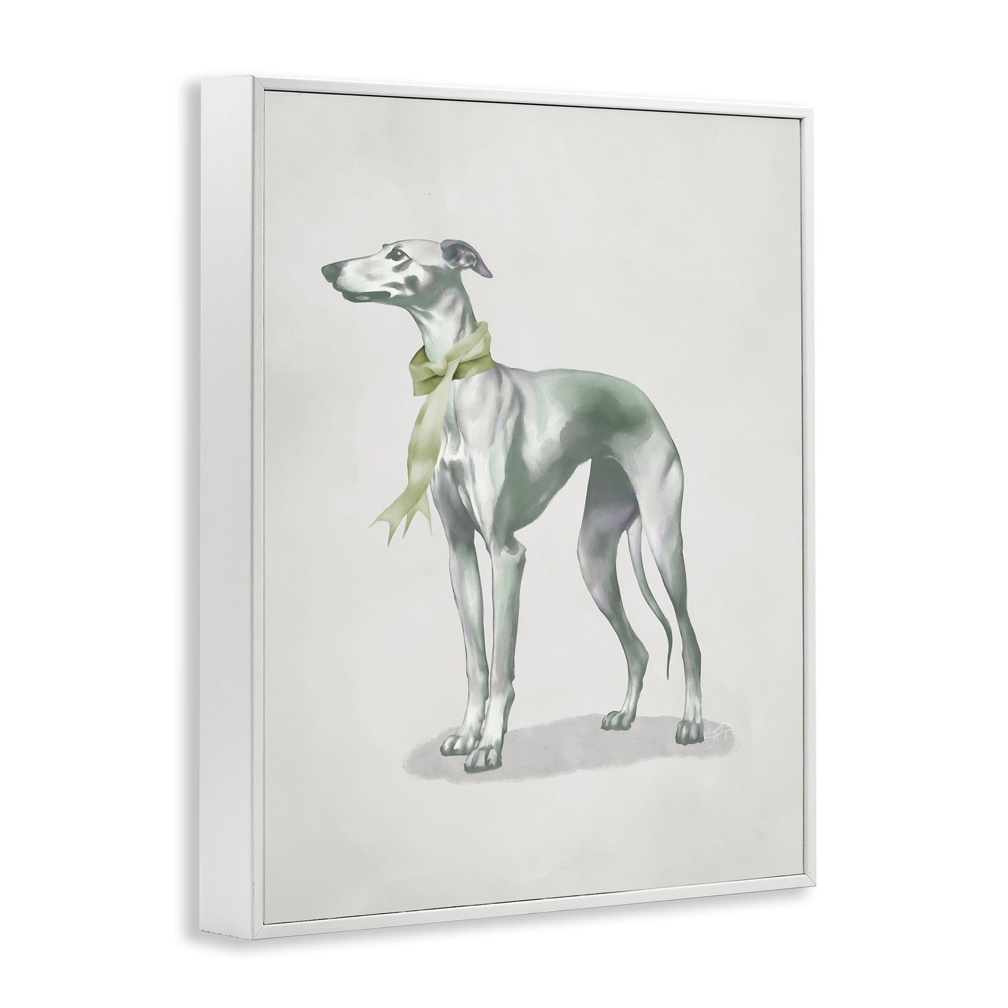 Stupell Industries Graceful Dog & Ribbon White Framed Giclee Art, design by Elizabeth Medley