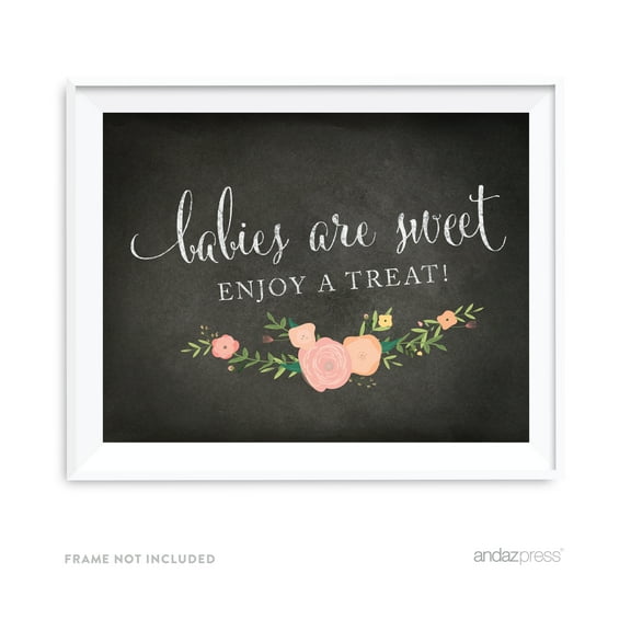 Babies Are Sweet, Enjoy A Treat Chalkboard & Floral Roses Baby Shower Party Signs