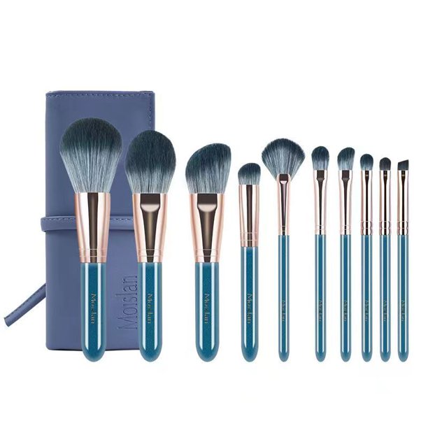 Elegante traje de cepillo de abedul azul puro, con bolsa de viaje, traje profesional de cepillo de sombra de ojos de color, traje único de cepillo de maquillaje de contorno facial y traje LingWen 9024719112817