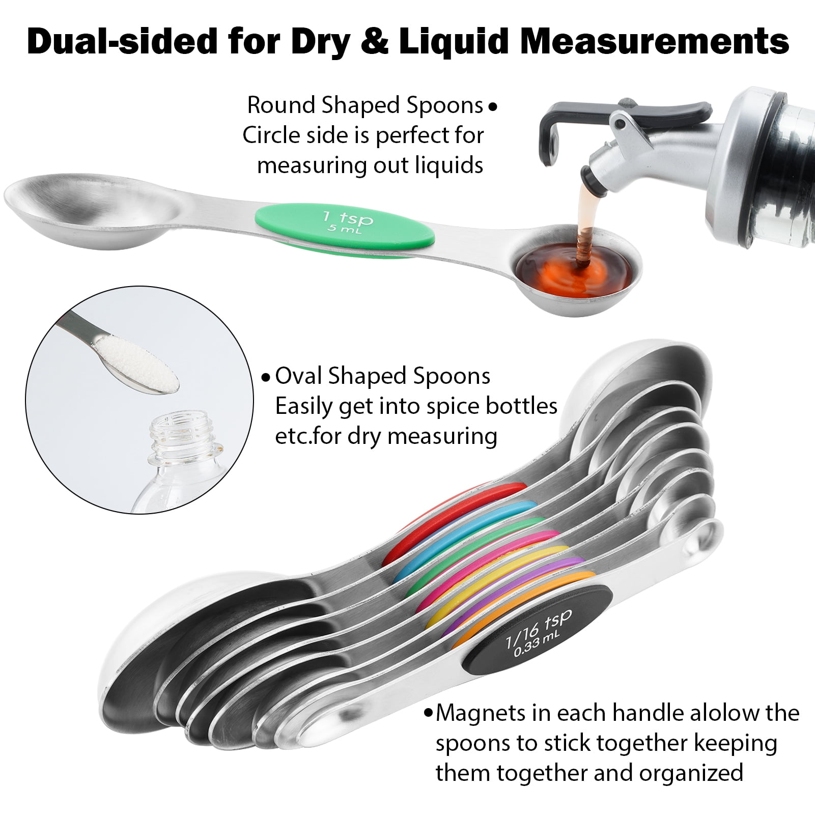 Lumikrypt 16 Piece Magnetic Measuring Cups and Spoons Set, Stainless Steel Nesting Metal Measuring Cups Set with Leveler for Dry and Liquid Ingredients, Kitchen Gadgets for Cooking & Baking