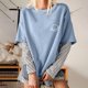 thumbnail image 2 of Blusa de manga larga de dos pines falsos con empalme a rayas y cuello redondo para mujer Pompotops gfhjh19697, 2 of 6