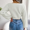 thumbnail image 7 of IROINNID Womens Sweater Knit V-Neck Pullover Sweater Solid Color Casual Cropped Long Sleeve Autumn Winter Blouse Bow-Knot Sweater Tops, 7 of 7