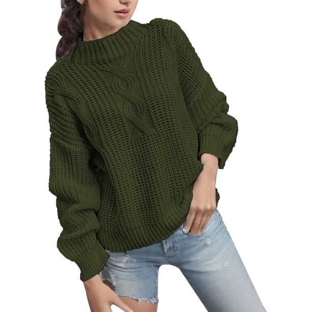 Gibobby SuéTer Para Mujeres Para Frío De Cuello Redondo Para Mujer Con Estampado Manga Larga Mezcla De Lana Cálida Ideal Para Primavera Y Otoño(Verde,XG)