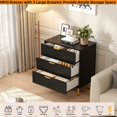 thumbnail image 5 of Black Wide 3 Drawer Nightstand Set of 2 , Wood Night Stand Bedside Table set for Bedroom, 5 of 6