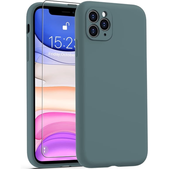 Compatible with iPhone 11 Pro Max Case with Screen Protector - Enhanced Camera Protection - Smooth Baby Skin-Like Feel Silicone Cover - Slim Protective Phone Case 6.5" - Nice Blue