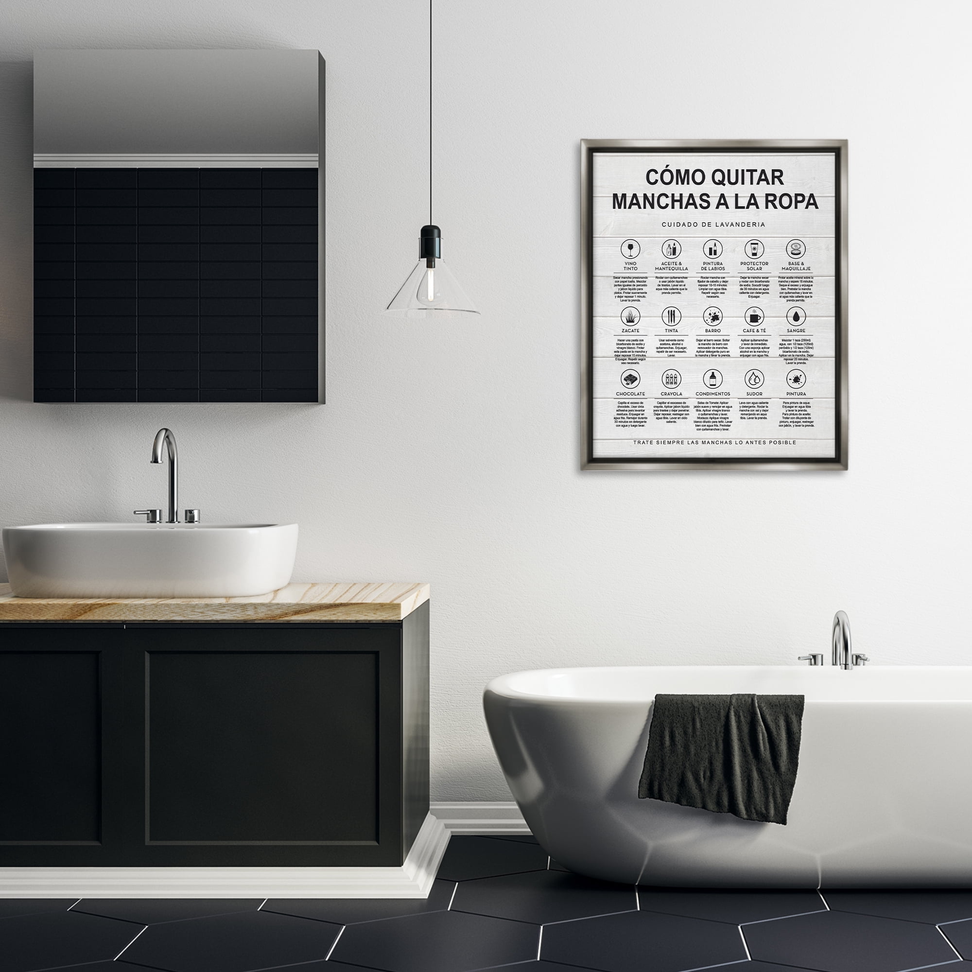 Stupell Industries Guía de Limpieza de Manchas, Blanco Bath & Laundry Painting Gray Floater Framed Art Print Wall Art, 25 x 31