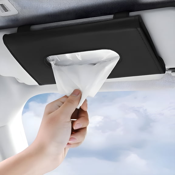 XIBUFE Car Tissue Holder,Car Kleenex Holder for Visor & Backseat,Napkin Dispenser for Sun Visor and Backseat,Leather Accessory,Black