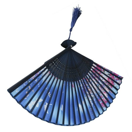 

1PC Silk Folding Fan Japanese Style Classic Bamboo Collapsible Handheld Fan for Women Girls Flower Pattern