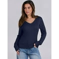 thumbnail image 5 of Women Long Sleeve Cable Knit Sweater Fall Fashion V Neck Fitted Pullover Business Casual Fall Outfits Navy Blue L, 5 of 9