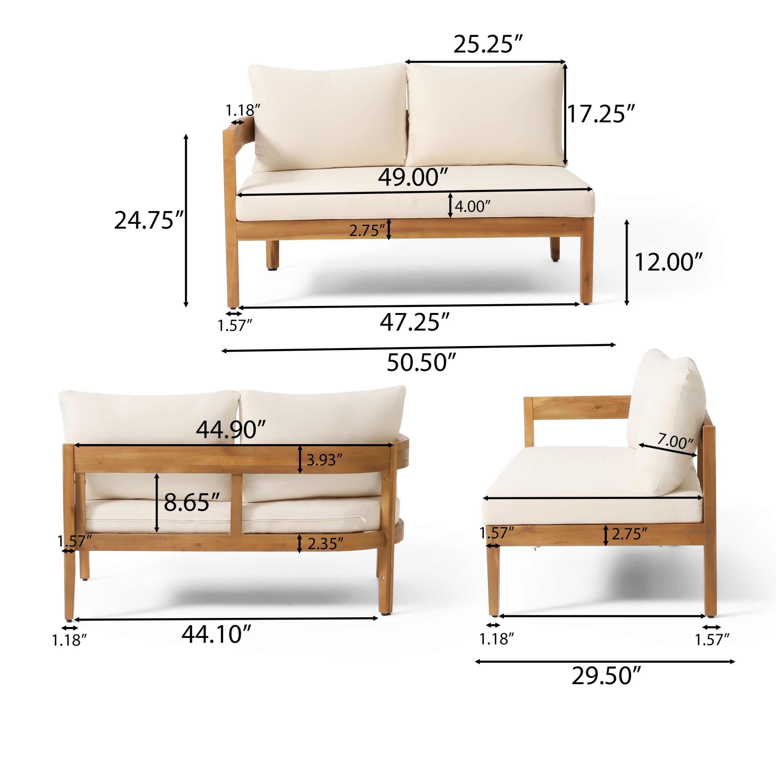 Burrough Acacia Wood Outdoor 5 Seater Sectional Sofa Chat Set with Cushions, Teak and Beige