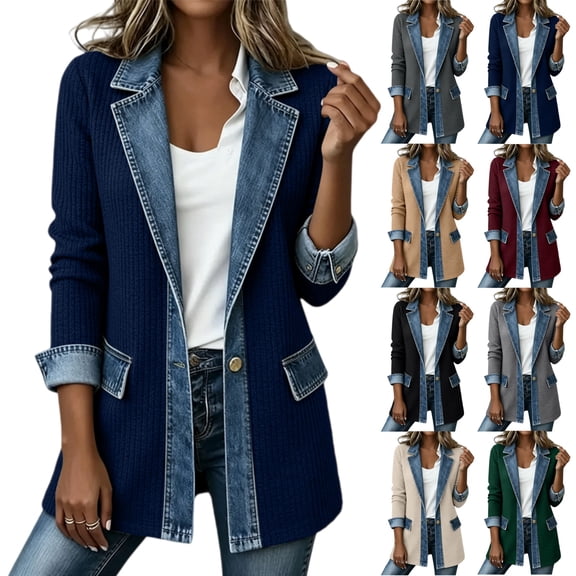 Dxzfnsa Women's Denim Knit Long Cardigan Lightweight Comfort Long Sleeve Oversized Jackets Button Oversizes Trench Coats with Pockets S-2XL