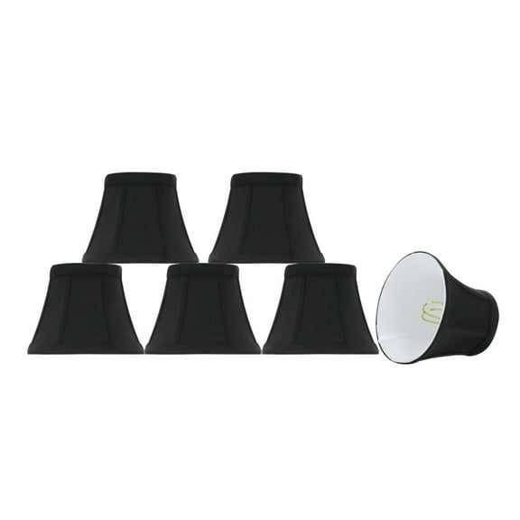Aspen Creative 30271-6 Small Bell Shape Chandelier Clip-On Lamp Shade Set (6 Pack), Transitional Design in Black, 4" bottom width (3" x 5" x 4" )