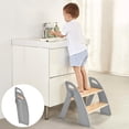 thumbnail image 1 of Taburete de 2 escalones Joothlin de madera para baño infantil plegable, gris, 1 of 6
