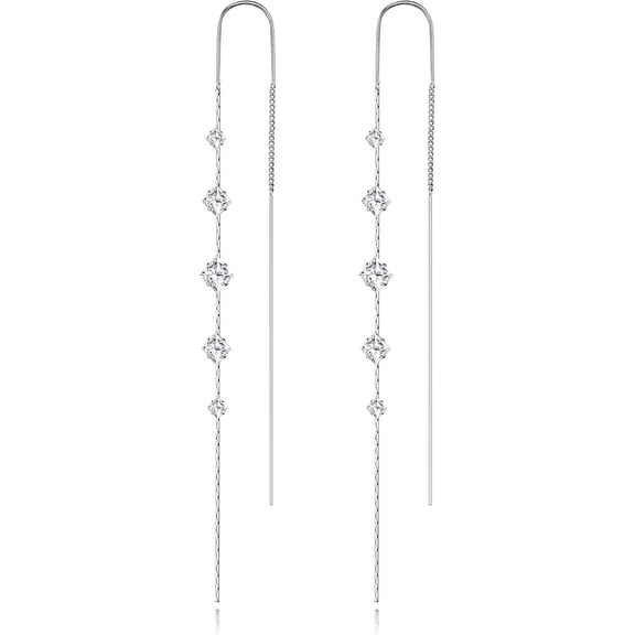 Threader Earrings For Women 925 Sterling Silver Plated Cubic Zirconia Long Dangle Drop Earrings For Jewelry Gifts[Z399]