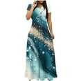 thumbnail image 1 of Staron Robes d'Été pour Femmes à Manches Courtes Boho Décontractées Robe Soleil Col Rond Évasée Fluide Vacances Longue Robe Maxi, 1 of 5