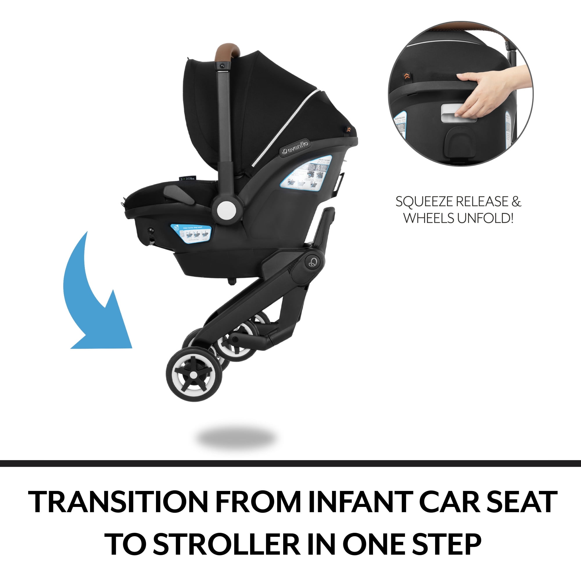 Evenflo Shyft DualRide Infant Car Seat and Stroller Combo w Carryall Storage & Extended Canopy&nbsp;, Moonstone