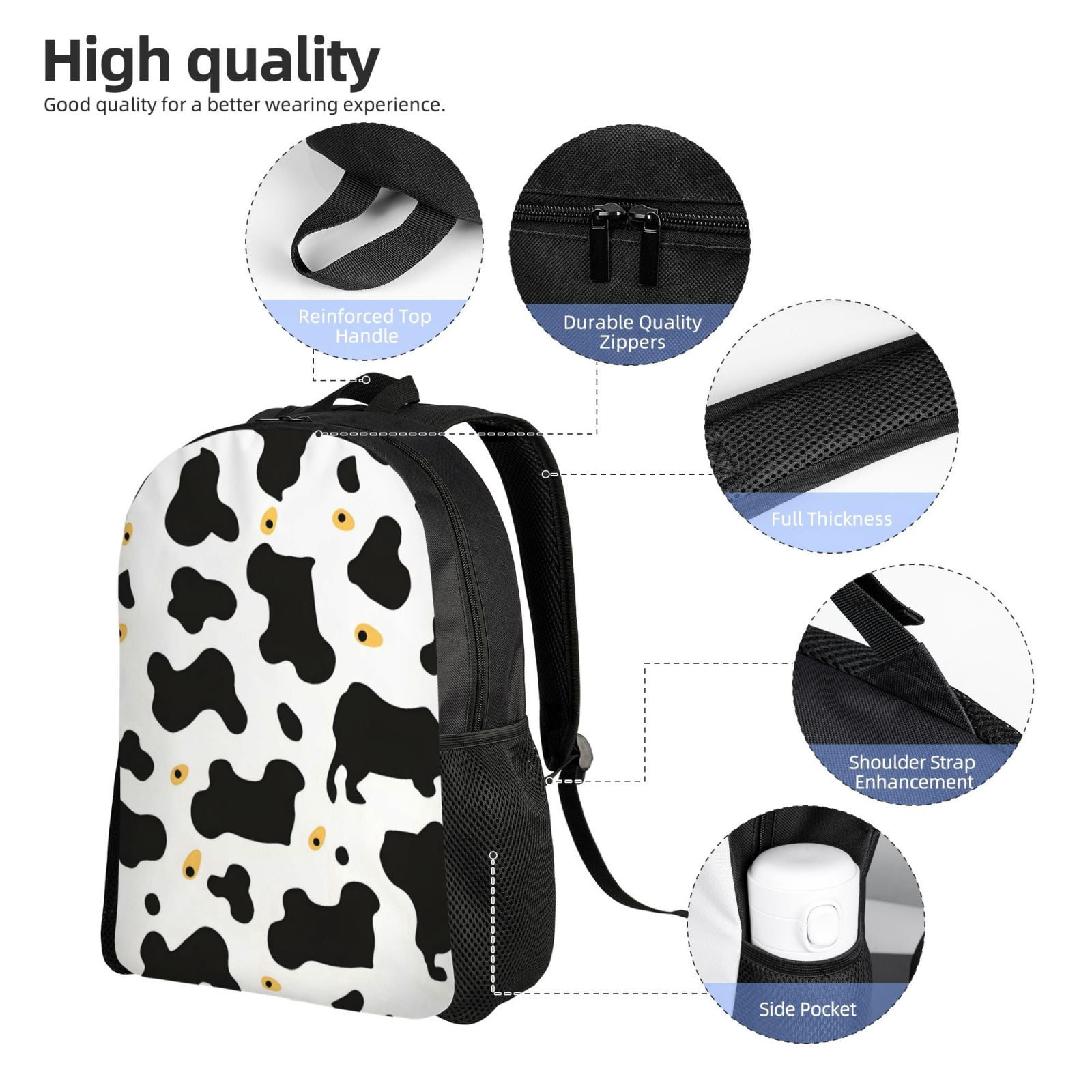 Single Side Full Backpack 16.1×11.8×4.5in Large Capacity Breathable Shoulder Belt Leisure Simple And Strong Bearing Capacity Simple Cow Print Pattern1_4