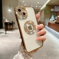 thumbnail image 2 of Compatible for iPhone 14 Plus Case with Luxury Clear Plating Logo View Glitter Cute Diamond Sparkly Design Aesthetic Women Teen Girls Phone Cases Bling Camera Protective Cover-Gold, 2 of 11