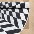 thumbnail image 4 of Well Woven Apollo Optical Illusion Modern Checkered Black Ivory Printed Distressed Machine Washable 6'7" Round Rug, 4 of 4
