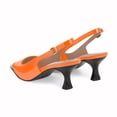 thumbnail image 4 of YOWMNS Women's Kitten Heel Slingback Square Toe Pumps Buckle Strap Metal Decoration Patent Leather Comfortable Elegant Wedding Dress Shoes (Orange,7.5), 4 of 5